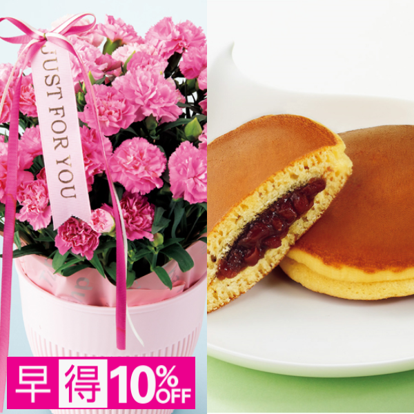 【早得】アサミグリーンプランツ カーネーション「ホットハート」（SUSTEE付）＋文明堂 月三笠2個入【母の日】 商品サムネイル