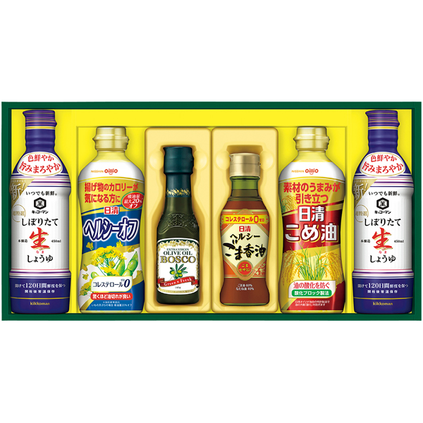 日清オイリオ バラエティオイル&キッコーマンしぼりたて生しょうゆギフト 商品サムネイル