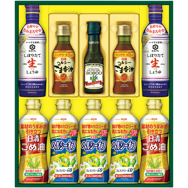日清オイリオ バラエティオイル&キッコーマンしぼりたて生しょうゆギフト 商品サムネイル