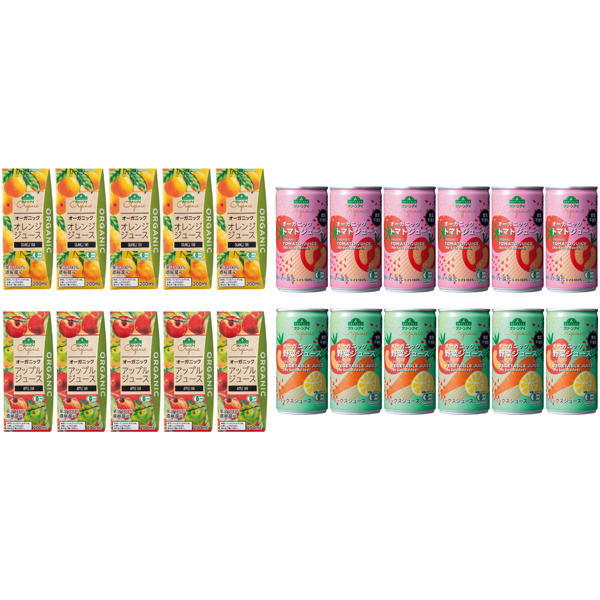 トップバリュ グリーンアイオーガニック オーガニックオレンジ・アップルジュース、オーガニックトマト・野菜ジュースセット 商品サムネイル