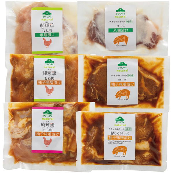 トップバリュ グリーンアイナチュラル 純輝鶏＆ナチュラルポーク 柚子味噌、米麹漬け食べくらべセットB 商品サムネイル