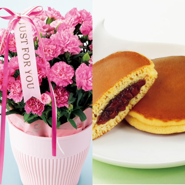 アサミグリーンプランツ カーネーション「ホットハート」（SUSTEE付）＋文明堂 月三笠2個入【母の日】 商品サムネイル